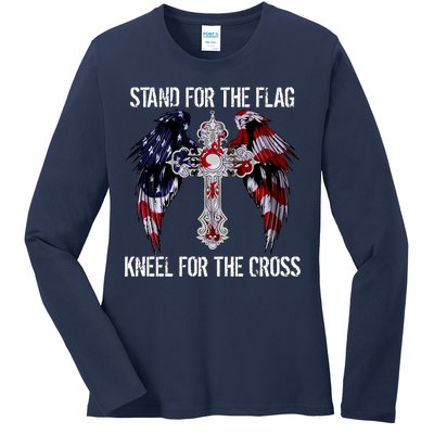 Stand For The Flag Kneel For The Cross USA National Anthem Ladies Long Sleeve Shirt