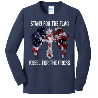 Stand For The Flag Kneel For The Cross USA National Anthem Kids Long Sleeve Shirt