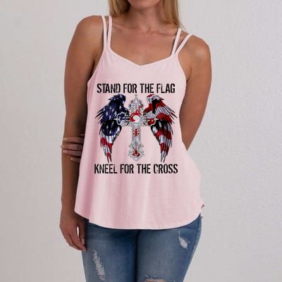 Stand For The Flag Kneel For The Cross USA National Anthem Women's Strappy Tank