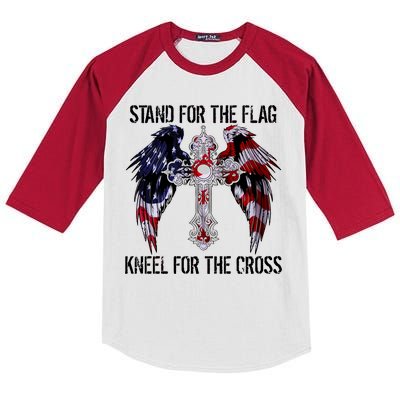 Stand For The Flag Kneel For The Cross USA National Anthem Kids Colorblock Raglan Jersey