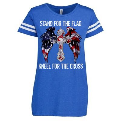 Stand For The Flag Kneel For The Cross USA National Anthem Enza Ladies Jersey Football T-Shirt