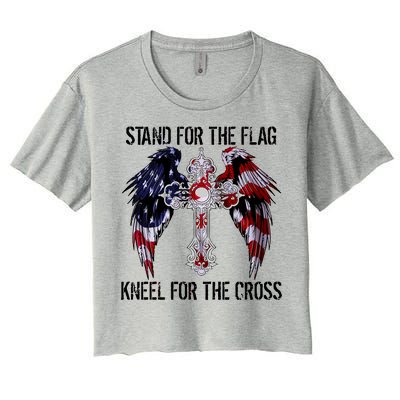 Stand For The Flag Kneel For The Cross USA National Anthem Women's Crop Top Tee