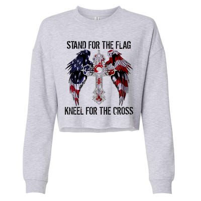 Stand For The Flag Kneel For The Cross USA National Anthem Cropped Pullover Crew