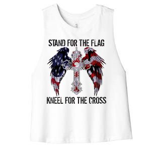 Stand For The Flag Kneel For The Cross USA National Anthem Women's Racerback Cropped Tank