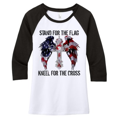 Stand For The Flag Kneel For The Cross USA National Anthem Women's Tri-Blend 3/4-Sleeve Raglan Shirt