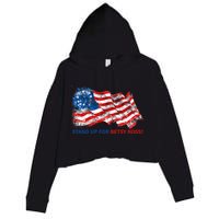 Stand Up For Betsy Ross Distressed Flag Crop Fleece Hoodie