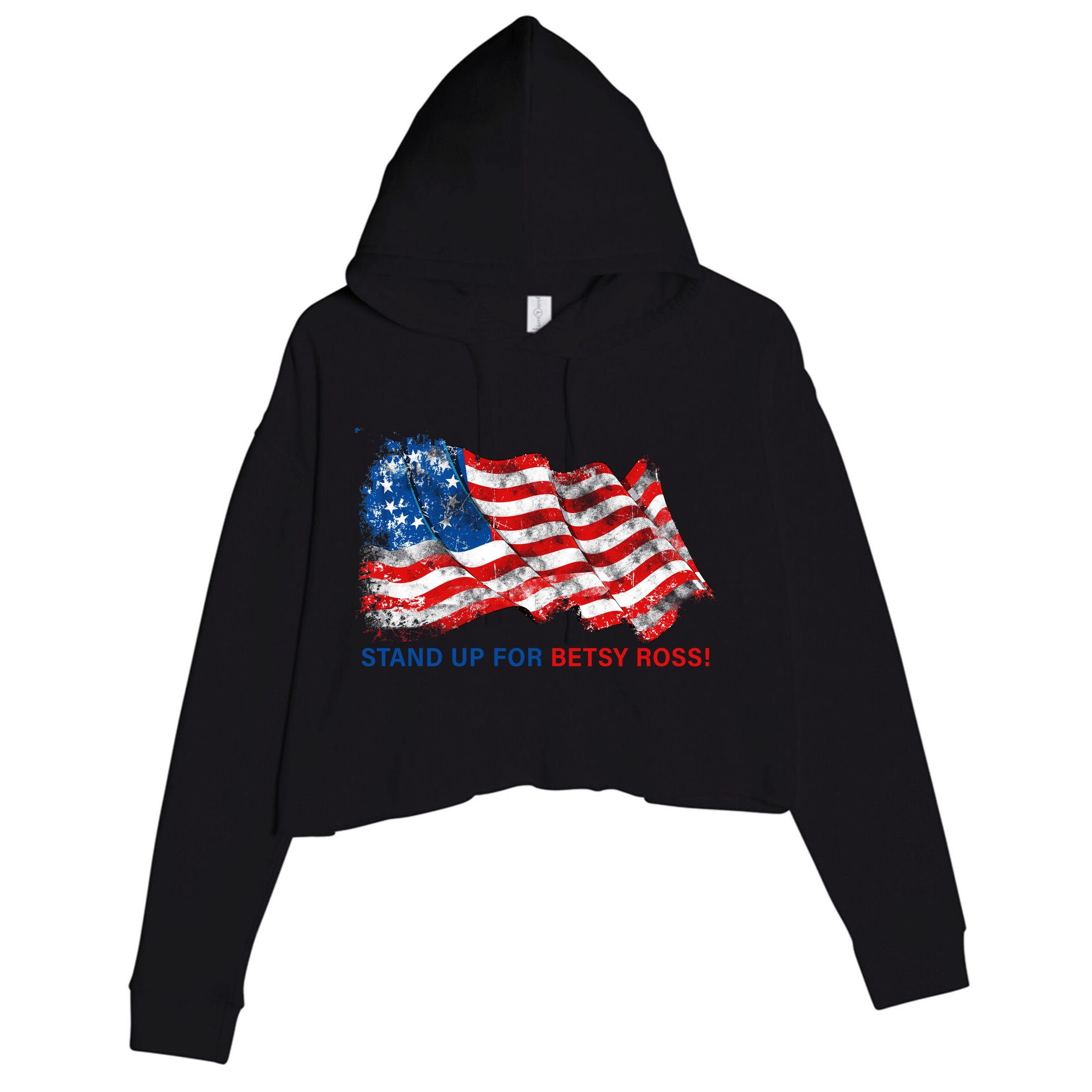 Stand Up For Betsy Ross Distressed Flag Crop Fleece Hoodie