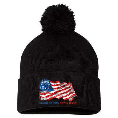 Stand Up For Betsy Ross Distressed Flag Pom Pom 12in Knit Beanie