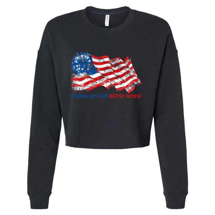 Stand Up For Betsy Ross Distressed Flag Cropped Pullover Crew