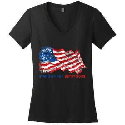 Stand Up For Betsy Ross Distressed Flag Women's V-Neck T-Shirt