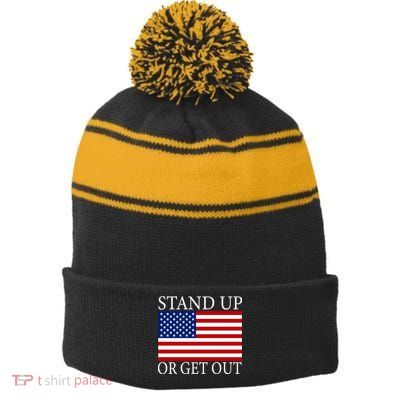 Stand Up Or Get Out Stripe Pom Pom Beanie