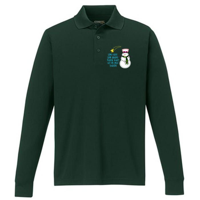 Star Light Star Bright Please Don't Let Me Melt Tonight Snowman Performance Long Sleeve Polo