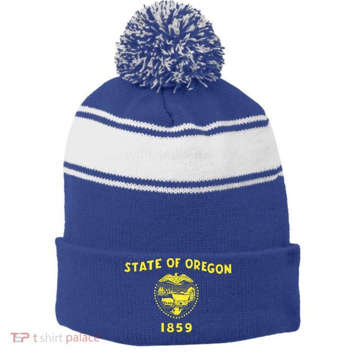 State of Oregon 1859 Stripe Pom Pom Beanie