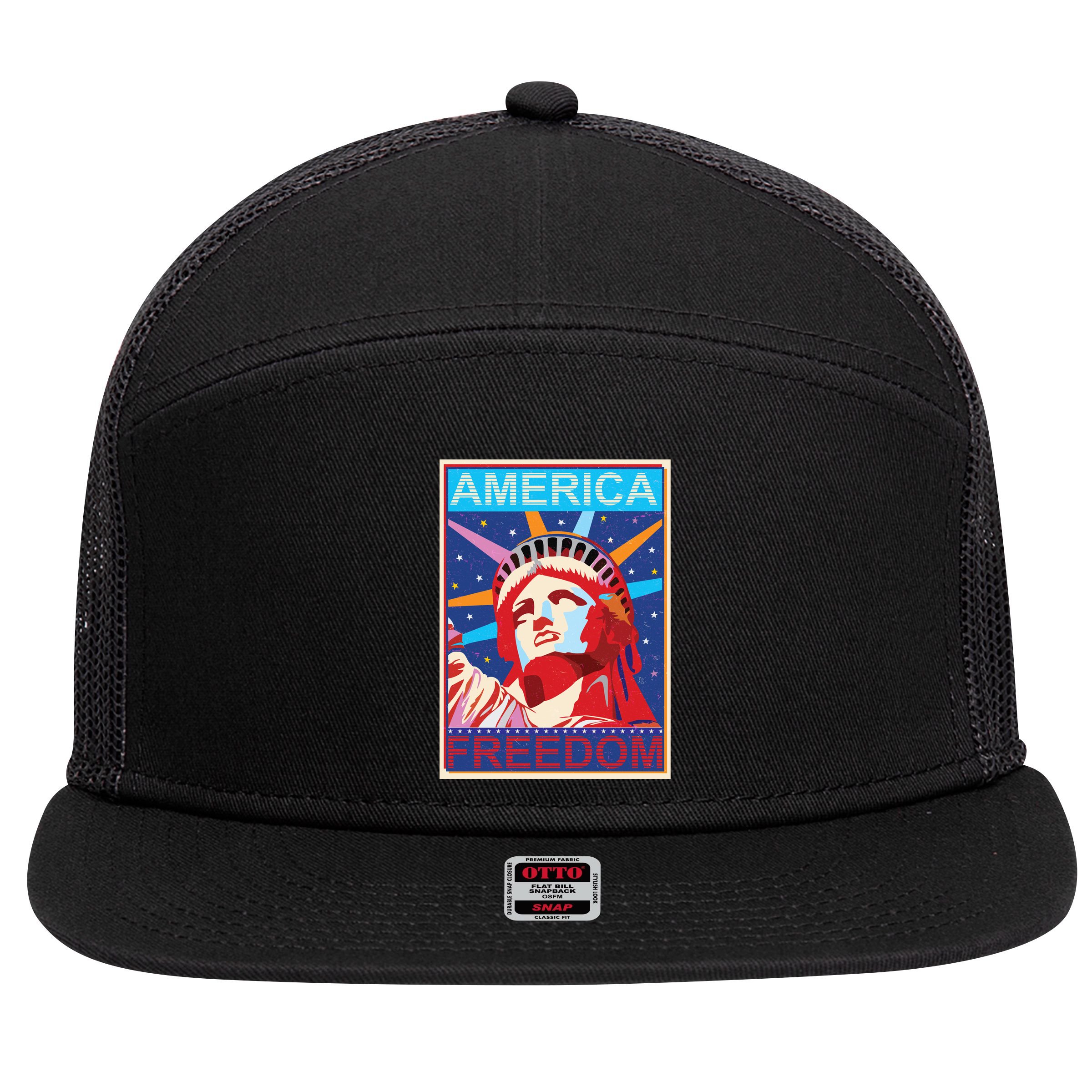Statue of Liberty America Freedom Retro Vote Poster 7 Panel Mesh Trucker Snapback Hat