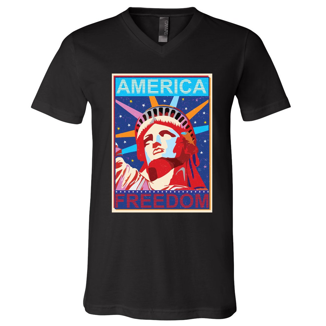 Statue of Liberty America Freedom Retro Vote Poster V-Neck T-Shirt