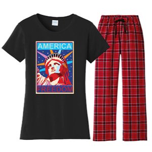 Statue of Liberty America Freedom Retro Vote Poster Women's Flannel Pajama Set