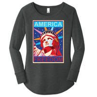 Statue of Liberty America Freedom Retro Vote Poster Women's Perfect Tri Tunic Long Sleeve Shirt