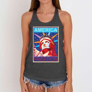 Statue of Liberty America Freedom Retro Vote Poster Women's Knotted Racerback Tank