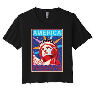 Statue of Liberty America Freedom Retro Vote Poster Women's Crop Top Tee