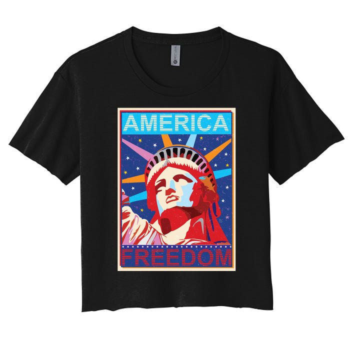 Statue of Liberty America Freedom Retro Vote Poster Women's Crop Top Tee