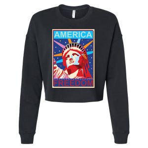 Statue of Liberty America Freedom Retro Vote Poster Cropped Pullover Crew