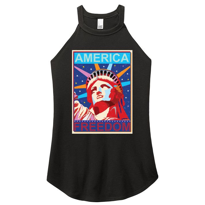 Statue of Liberty America Freedom Retro Vote Poster Women's Perfect Tri Rocker Tank