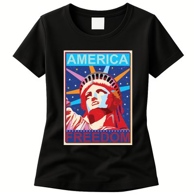 Statue of Liberty America Freedom Retro Vote Poster Womens T-Shirt