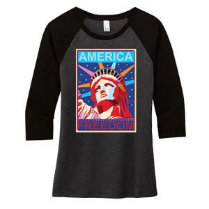 Statue of Liberty America Freedom Retro Vote Poster Women's Tri-Blend 3/4-Sleeve Raglan Shirt