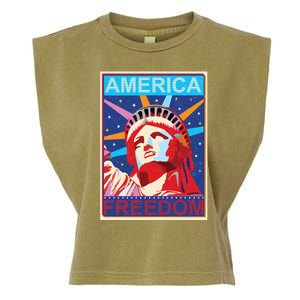 Statue of Liberty America Freedom Retro Vote Poster Garment-Dyed Women's Muscle Tee