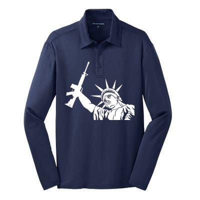 Statue of Liberty AR-15 Gun Rights Silk Touch Performance Long Sleeve Polo