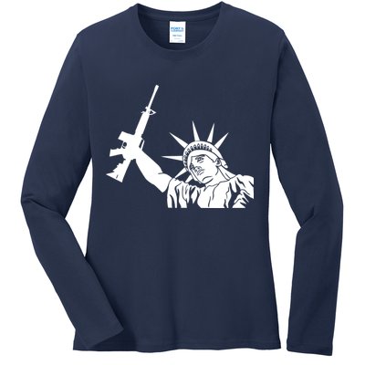 Statue of Liberty AR-15 Gun Rights Ladies Long Sleeve Shirt