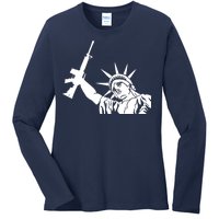 Statue of Liberty AR-15 Gun Rights Ladies Long Sleeve Shirt