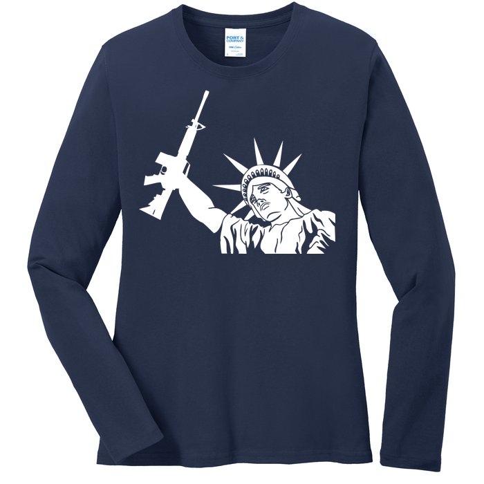 Statue of Liberty AR-15 Gun Rights Ladies Long Sleeve Shirt