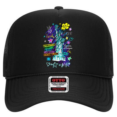 Statue of Liberty Cities of New York High Crown Mesh Back Trucker Hat