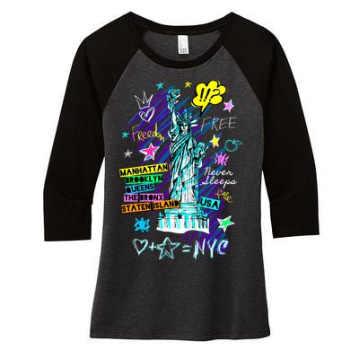 Statue of Liberty Cities of New York Women's Tri-Blend 3/4-Sleeve Raglan Shirt