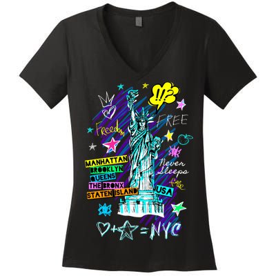 Statue of Liberty Cities of New York Women's V-Neck T-Shirt