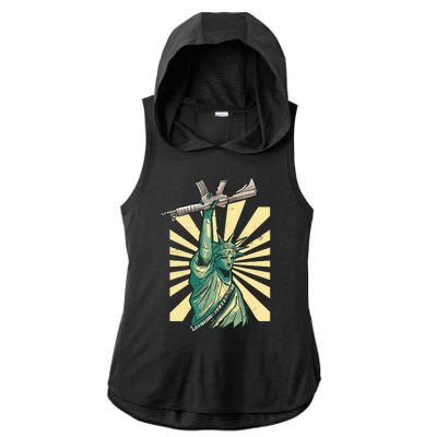 Statue Of Liberty Holding Gun Ladies PosiCharge Tri-Blend Wicking Draft Hoodie Tank