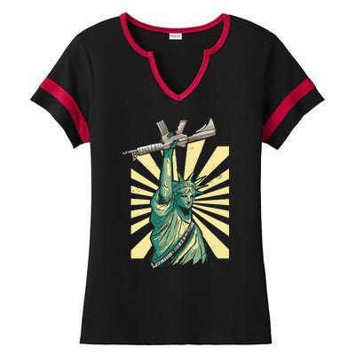 Statue Of Liberty Holding Gun Ladies Halftime Notch Neck Tee