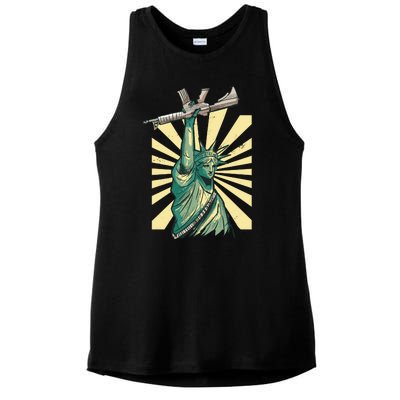 Statue Of Liberty Holding Gun Ladies PosiCharge Tri-Blend Wicking Tank