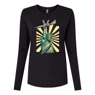 Statue Of Liberty Holding Gun Womens Cotton Relaxed Long Sleeve T-Shirt