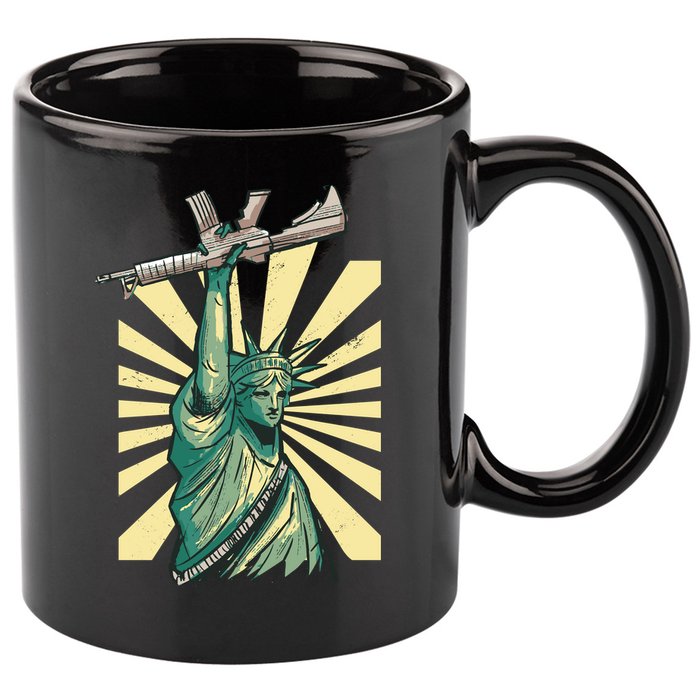 Statue Of Liberty Holding Gun 11oz C Handle Ceramic Mug