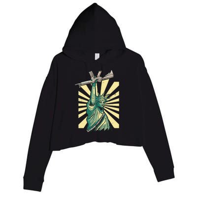 Statue Of Liberty Holding Gun Crop Fleece Hoodie