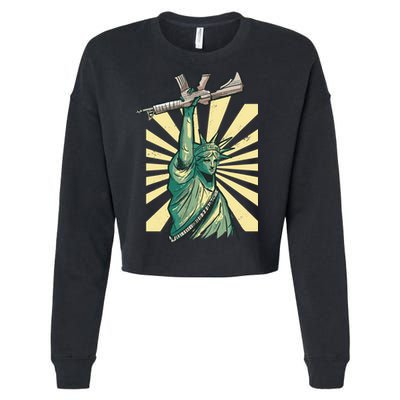 Statue Of Liberty Holding Gun Cropped Pullover Crew