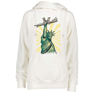 Statue Of Liberty Holding Gun Womens Funnel Neck Pullover Hood