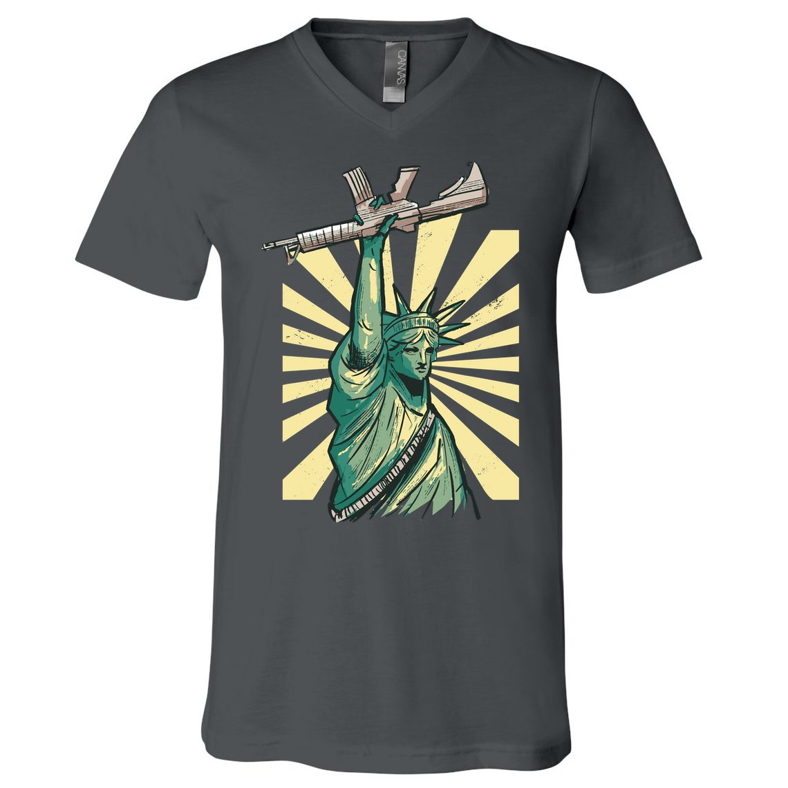 Statue Of Liberty Holding Gun V-Neck T-Shirt