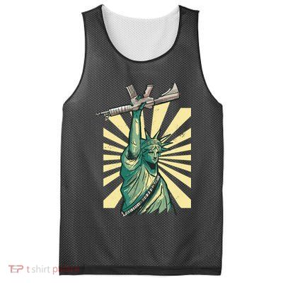 Statue Of Liberty Holding Gun Mesh Reversible Basketball Jersey Tank