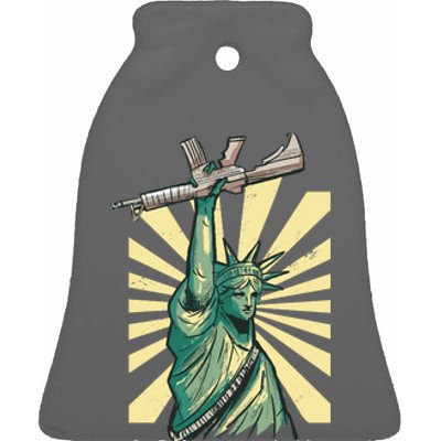 Statue Of Liberty Holding Gun Ceramic Bell Ornament