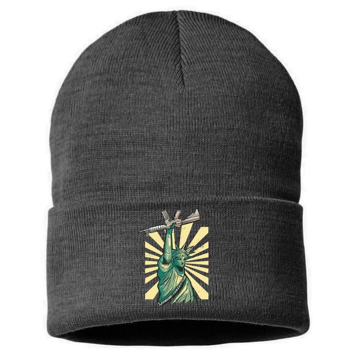 Statue Of Liberty Holding Gun Sustainable Knit Beanie