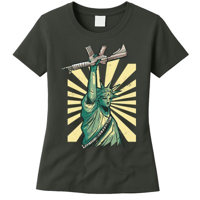 Statue Of Liberty Holding Gun Womens T-Shirt
