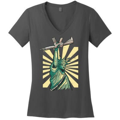 Statue Of Liberty Holding Gun Women's V-Neck T-Shirt